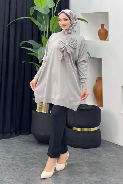 Merserize Gül Detaylı Badi Gri