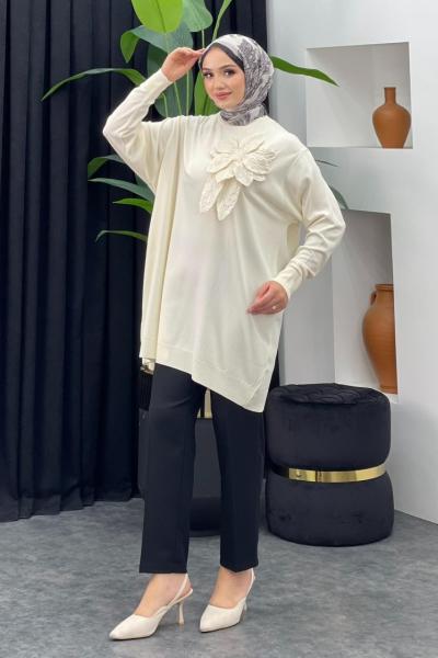 Merserize Gül Detaylı Badi Taş Rengi