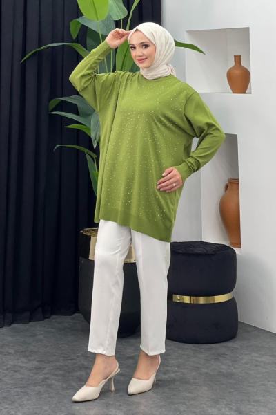 Merserize Taşlı Badi Fıstık Yeşili