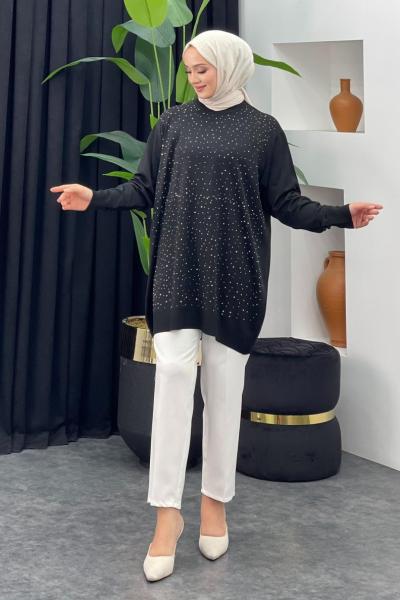 Merserize Taşlı Badi Siyah