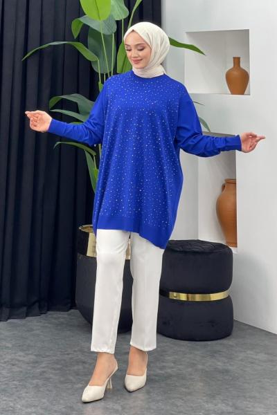 Merserize Taşlı Badi Saks Mavisi