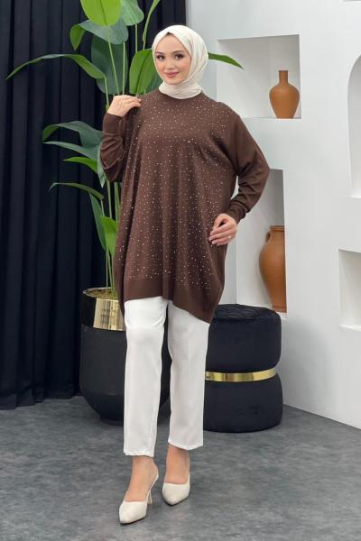 Merserize Taşlı Badi Kahverengi