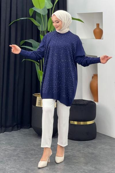 Merserize Taşlı Badi Lacivert