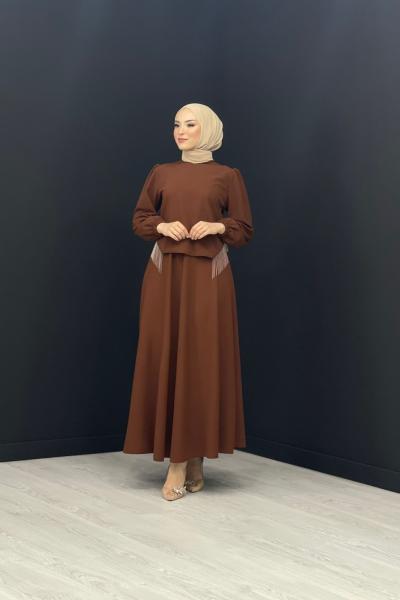 Mila Etekli Takım Kahverengi