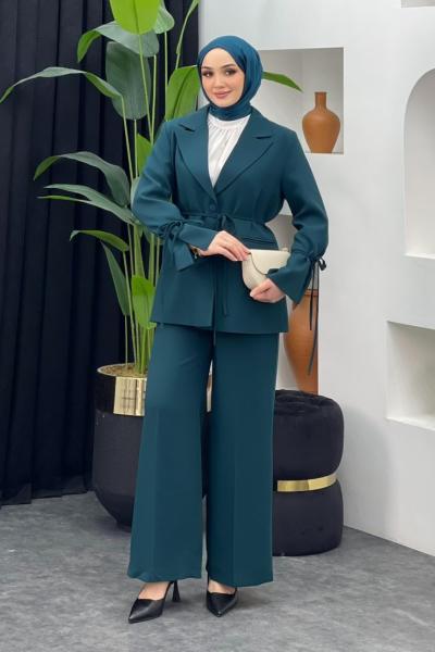Mina Ceket Pantolonlu Takım Petrol Yeşili