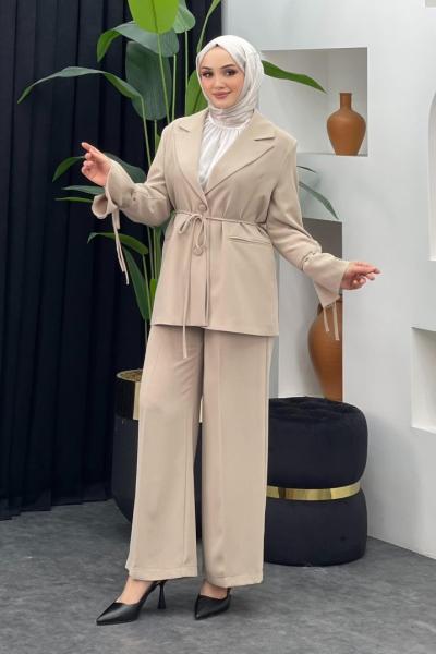 Mina Ceket Pantolonlu Takım Taş Rengi