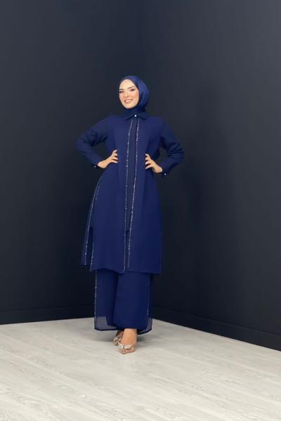 Nadide Pantolonlu Takım Lacivert