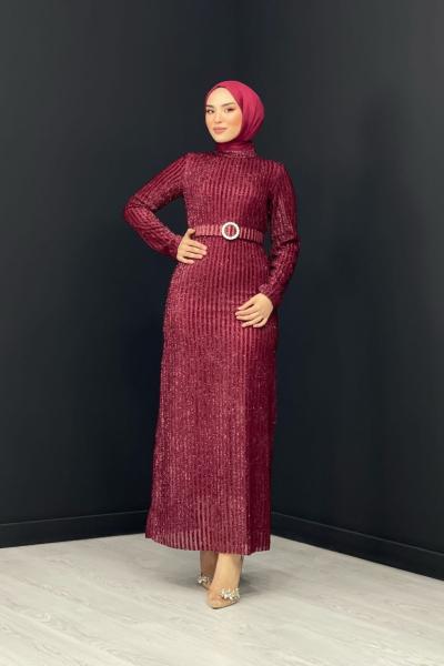 Nagihan Payetli Abiye Bordo