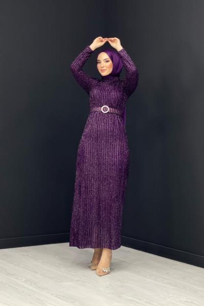 Nagihan Payetli Abiye Mor