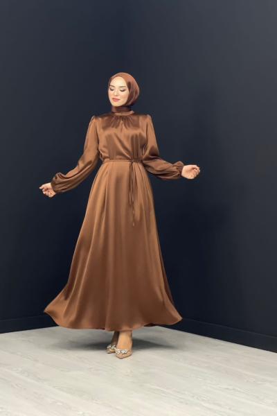 Narin Saten Elbise Kahverengi