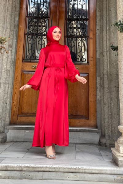 Narin Saten Elbise Kırmızı