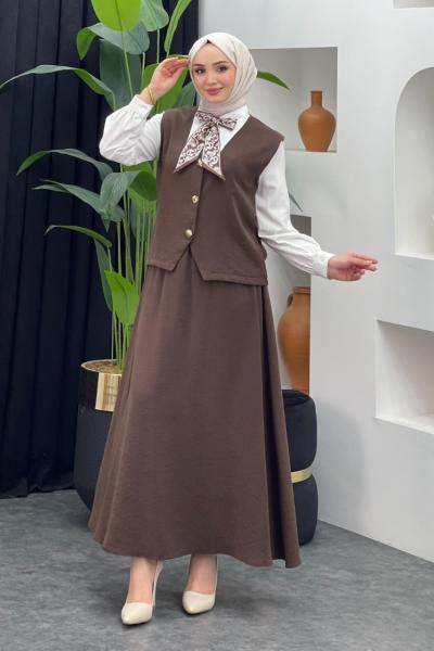 Nehir Etekli Takım Kahverengi