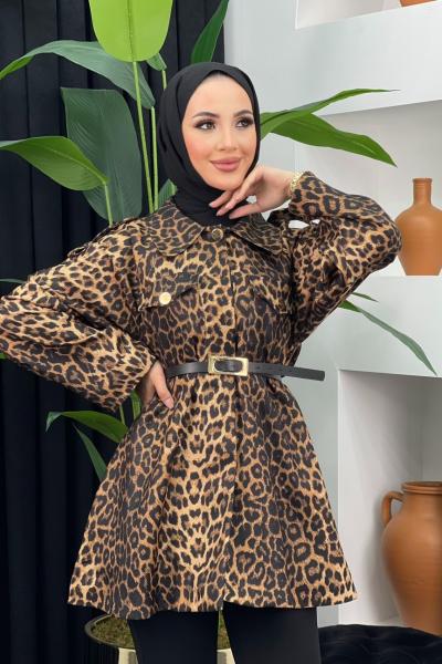New Leopar Ceket Vizon
