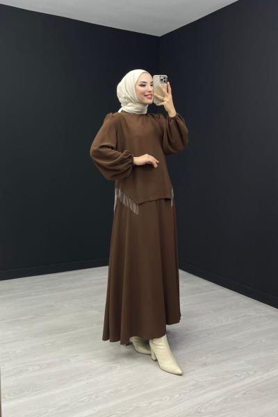 New Mila Etekli Takım Kahverengi