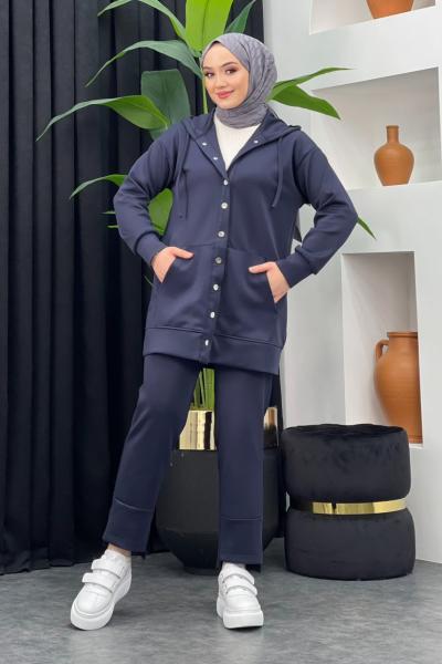 Nida Scuba Pantolonlu Takım Lacivert