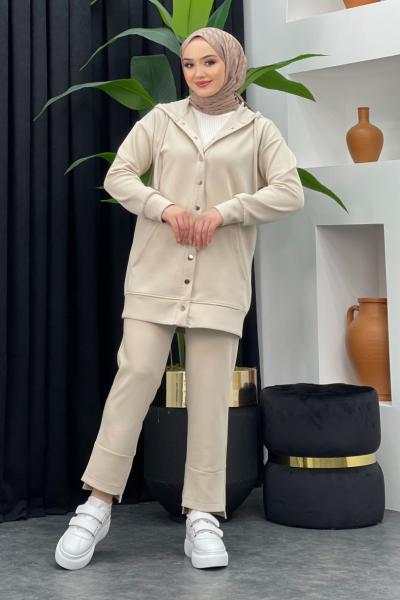 Nida Scuba Pantolonlu Takım Taş Rengi