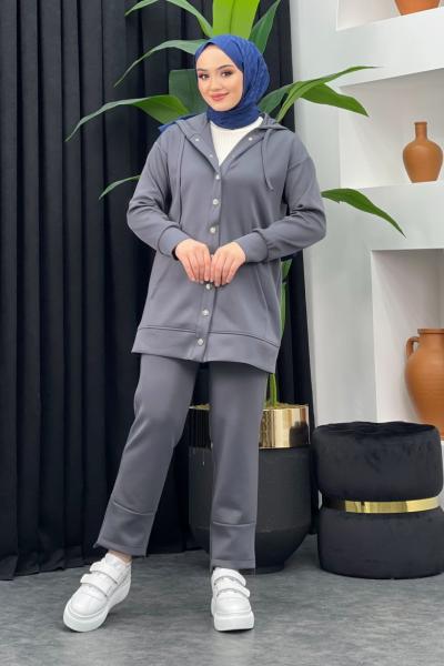 Nida Scuba Pantolonlu Takım Gri