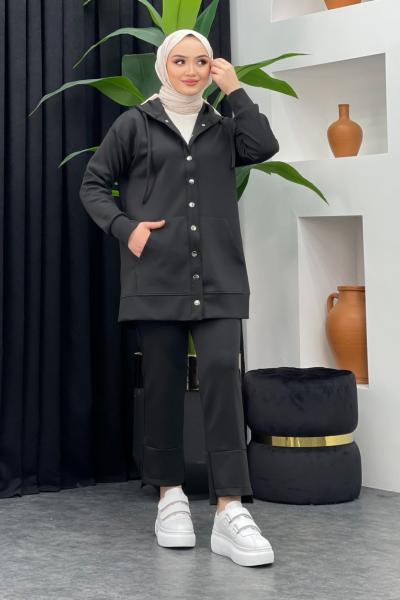 Nida Scuba Pantolonlu Takım Siyah