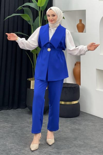 Nurdan Yelekli Takım Saks Mavisi