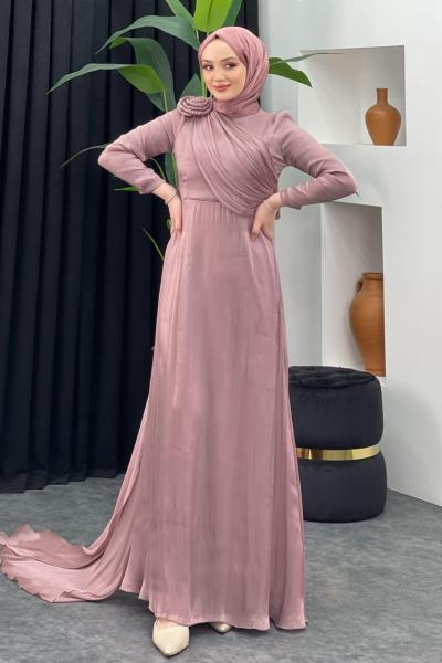 Omzu Güllü Parlak Abiye Pudra