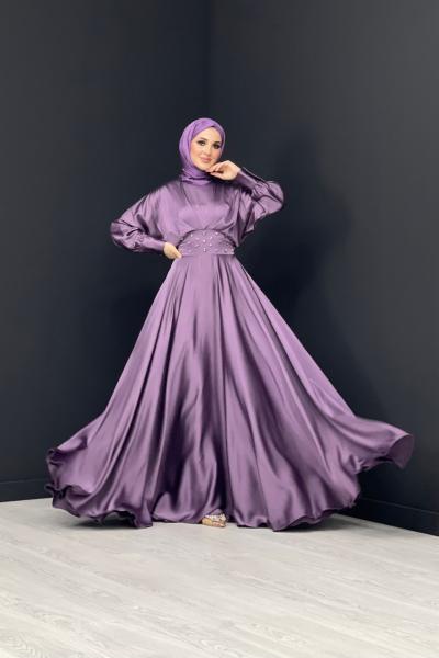 Önü Taşlı Abiye Lila