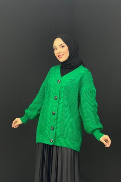 Örgü Desenli Hırka Yeşil