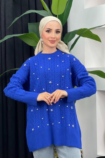 Örgülü İncili Kazak Saks Mavisi