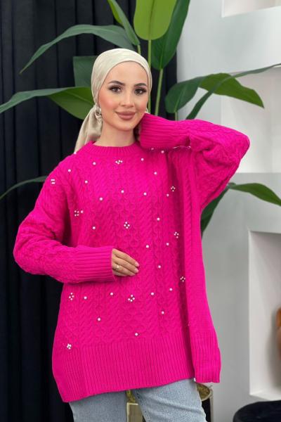 Örgülü İncili Kazak Pembe