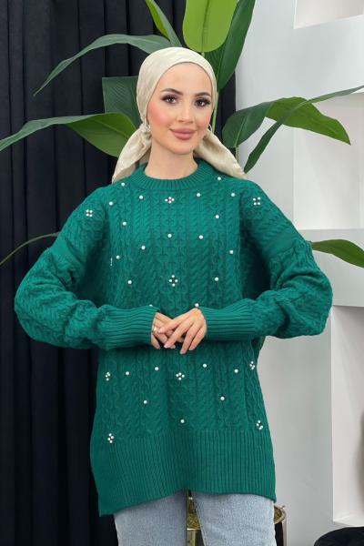 Örgülü İncili Kazak Zümrüt