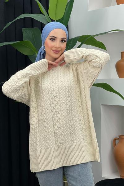 Örgülü İncili Kazak Taş Rengi