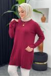 Örgülü Merserize Tunik Bordo