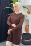 Örgülü Merserize Tunik Kahverengi
