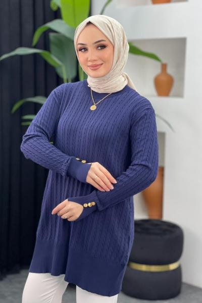 Örgülü Merserize Tunik Lacivert