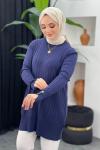 Örgülü Merserize Tunik Lacivert