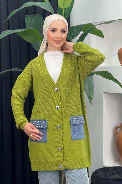 Örme Triko Hırka Fıstık Yeşili