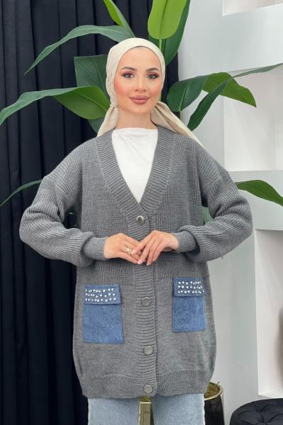 Örme Triko Hırka Gri