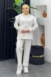 Oscar Pantolonlu Yelekli Takım Beyaz