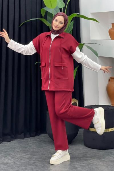 Oscar Pantolonlu Yelekli Takım Bordo