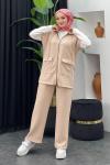 Oscar Pantolonlu Yelekli Takım Bej