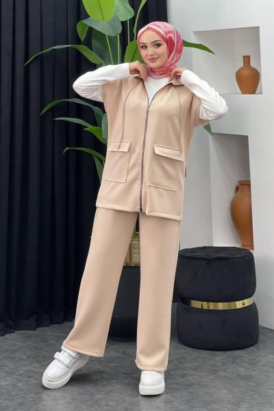 Oscar Pantolonlu Yelekli Takım Bej