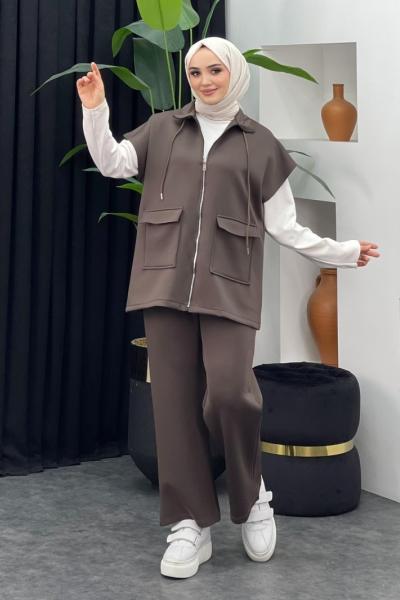 Oscar Pantolonlu Yelekli Takım  Acı Kahve