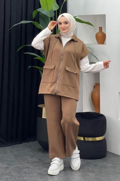 Oscar Pantolonlu Yelekli Takım Taba