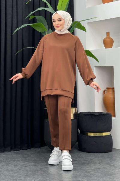 Özüm Pantolonlu Scuba Takım Kahverengi