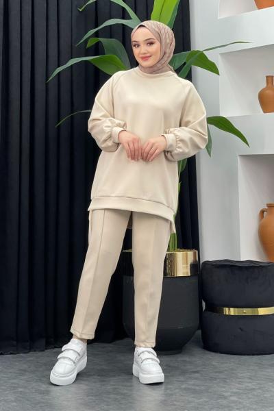 Özüm Pantolonlu Scuba Takım Taş Rengi