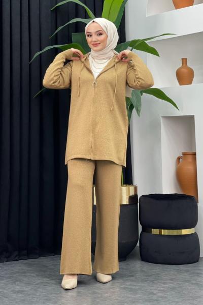 Parıltılı Triko Takım Sütlü Kahve