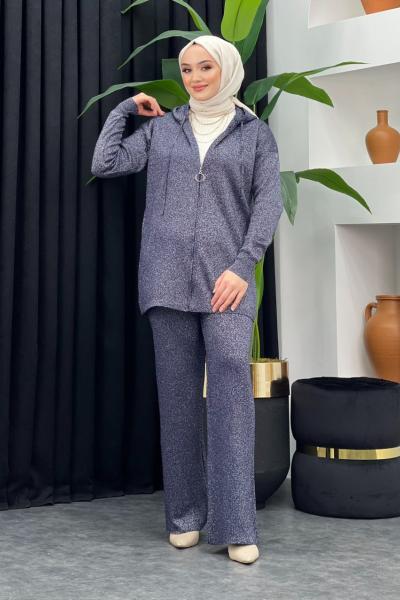 Parıltılı Triko Takım Lacivert