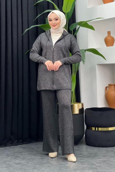 Parıltılı Triko Takım Siyah/Gümüş