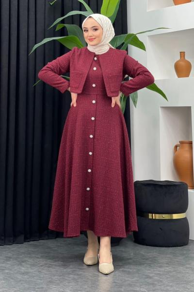 Paris Tüvit Elbise Bordo