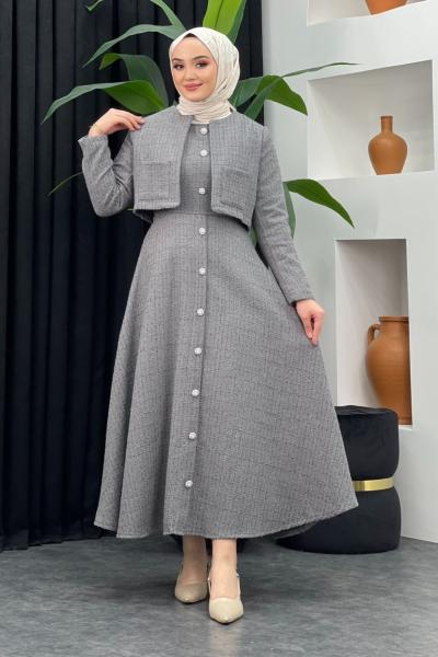 Paris Tüvit Elbise Gri