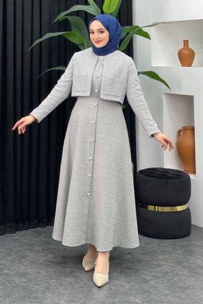 Paris Tüvit Elbise Açık Gri